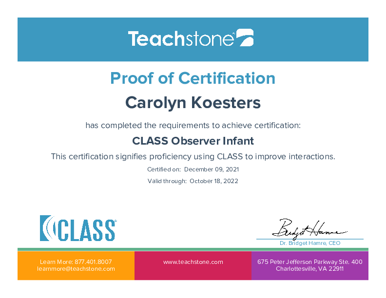 CLASS Observer Infant Certificate
