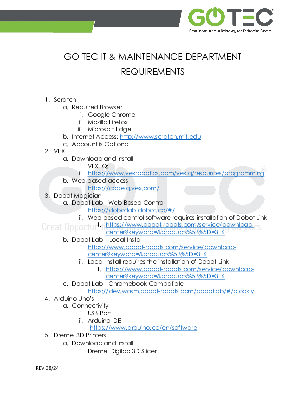 GO TEC IT + Maintenance Dept Requirements